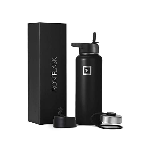 IRON FLASK Sports Water Bottle - 40 Oz 3 Lids (Straw Lid), Leak Proof - Stainless Steel Gym & Sport Bottles for Men, Women & Kids - Double Walled, Insulated Thermos, Metal Canteen