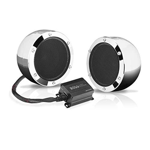 BOSS Audio Systems MC720B 4 Inch Motorcycle Full Range Stereo Speakers and Amplifier Sound System Weatherproof, Bluetooth, 2 Channel Class D Amplifier, Volume Control, Use With ATV UTV