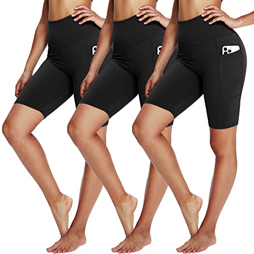 YOLIX 3 Pack Buttery Soft Biker Shorts for Women 8" High Waisted Yoga Workout Athletic Sports Shorts