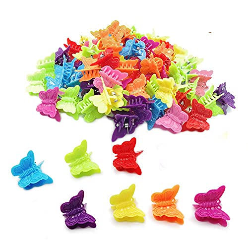 Butterfly Hair Clips, 100 Packs Assorted Color Beautiful Mini Butterfly Hair Clips Hair Accessories for Girls and Women Random Color By QMET