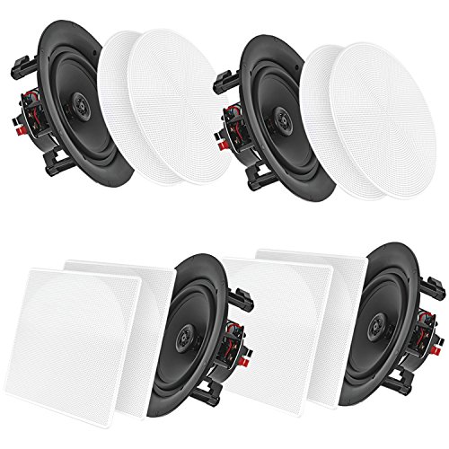 Pyle 8 4 Bluetooth Flush Mount - In-wall In-ceiling 2-Way Speaker System Quick Connections Changeable Round/Square Grill Polypropylene Cone & Tweeter Stereo Sound 4 Ch Amplifier 250 Watt - PDICBT2...
